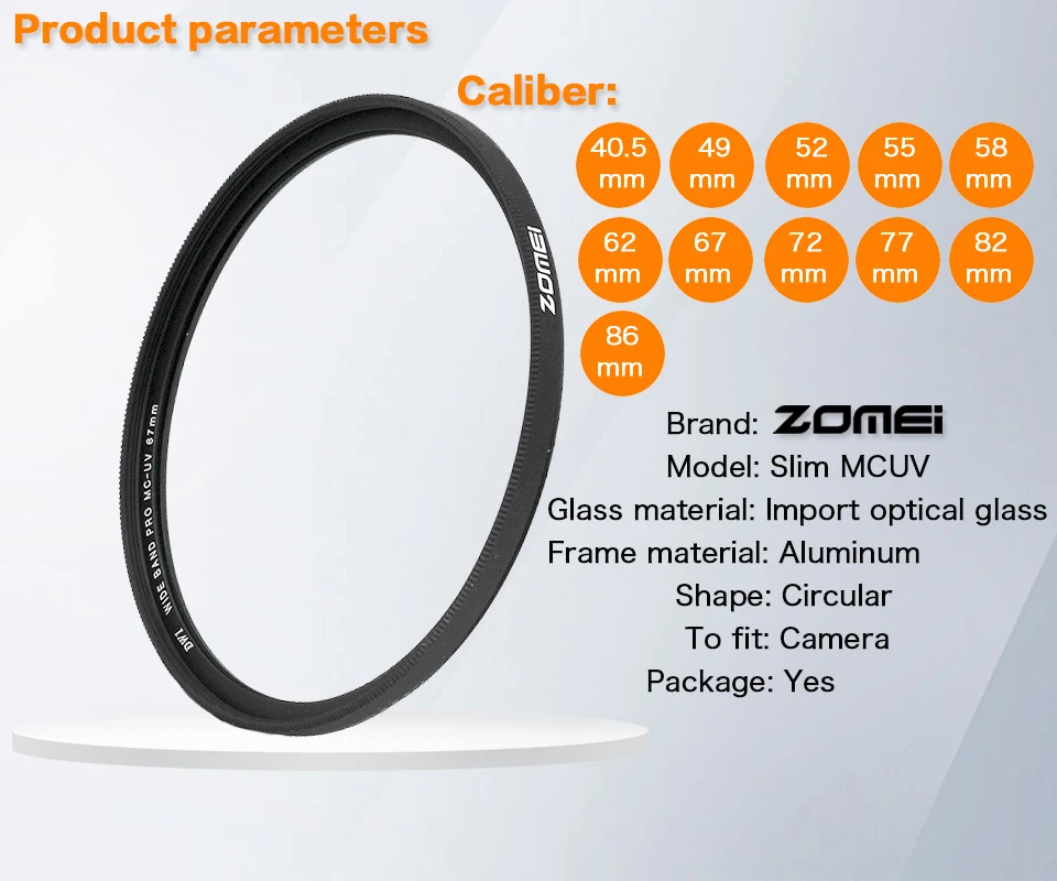 Zomei Камера фильтр Ультрафиолетовый с мультипокрытием(MCUV) фильтр с многослойным покрытием для защиты объектива 49/52/55/58/62/67/72/77/82/86 мм для Canon sony