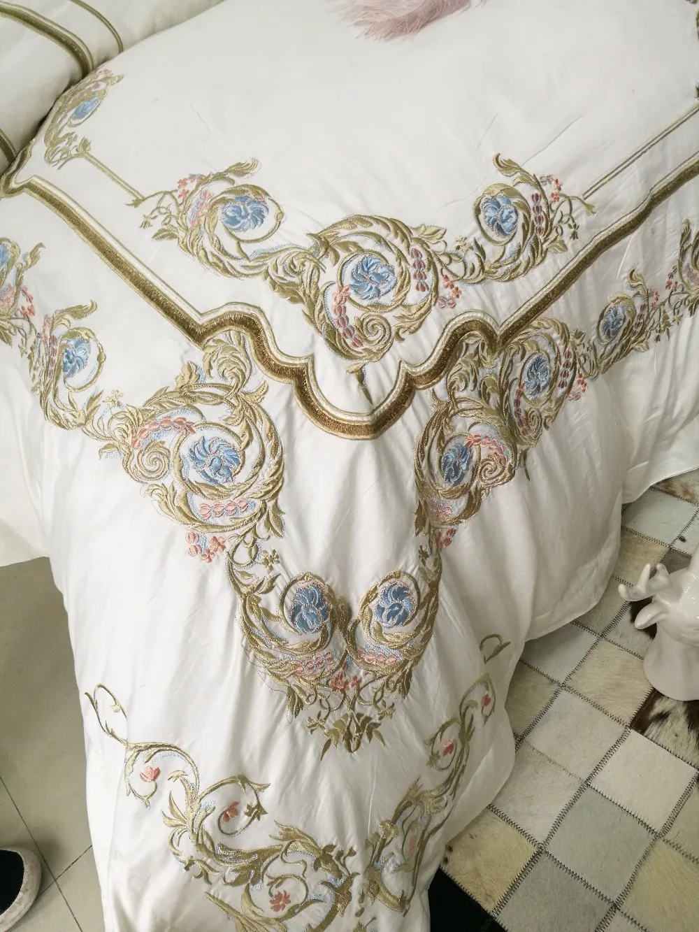 Waliicorners Elegant embroidery Bedlinen Egyptian Cotton flowers Bedding sets queen king size Duvet cover pillowcase Flat Bedsheet 9 QQ20170625163737