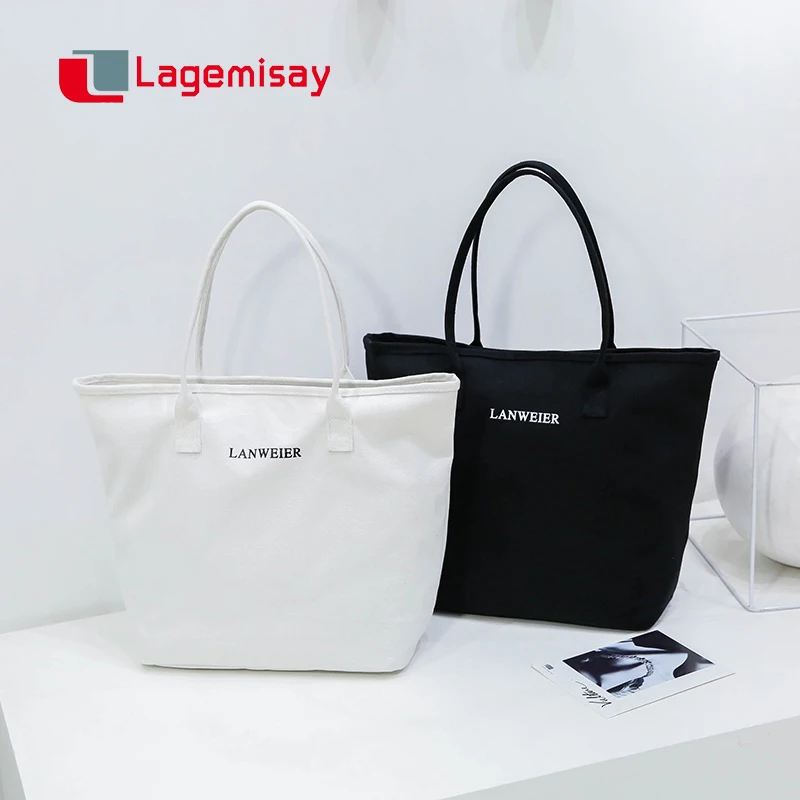 

Lagemisay New Portable Letter Pattern Canvas Bag Women Handbags Reusable Eco Foldable Shopping Bag Tote Pouch Ladies Beach Bags