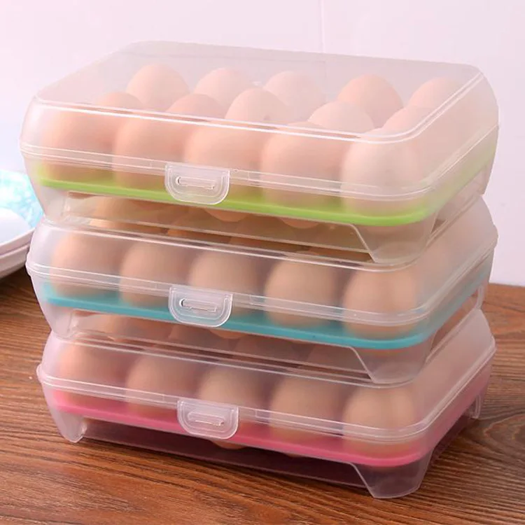 2019 Kitchen 15 Grid Egg Storage Box Organizer Refrigerator Storing Egg Eggs Organizer Container Storage Egg Racks and Shelf