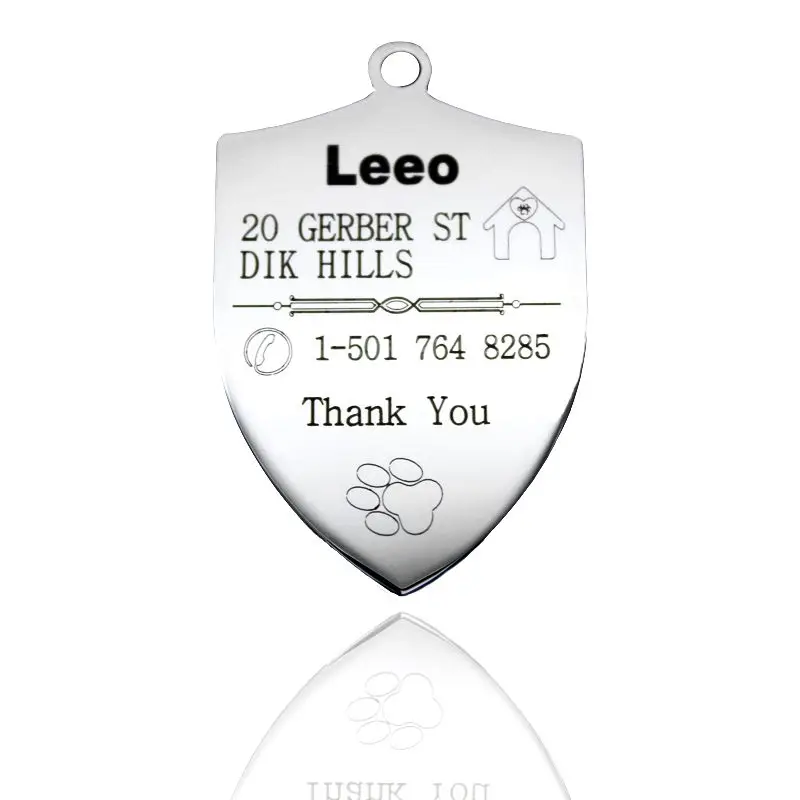 

Dog ID Tag Stainless Steel Engraved Metal Customized Pet Tags Personalized Shield Paw Name Address Tag Plate Collar Decoration