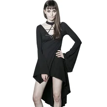 Gothic Punk Women’s Sexy Mermaid Black Dark Vintage Flare Sleeve Asymmetric Dress All-match Female Mini Dresses Summer clothing