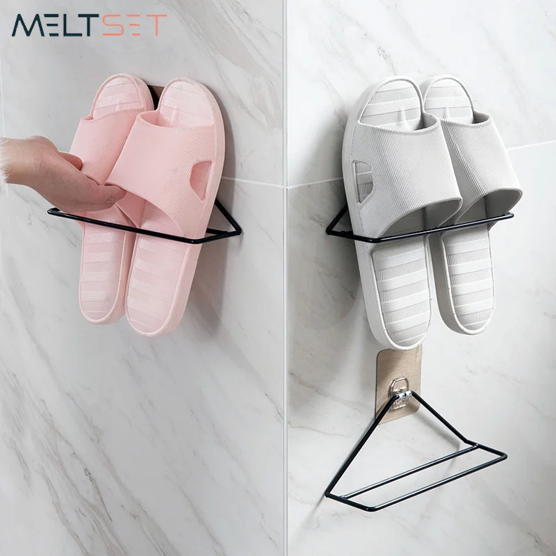 

Creative Iron Slipper Holder Wall Mounted Shoe Hanger Stand Bathroom Organizer Home Storage Shelf Metal Storage Rack Space Saver