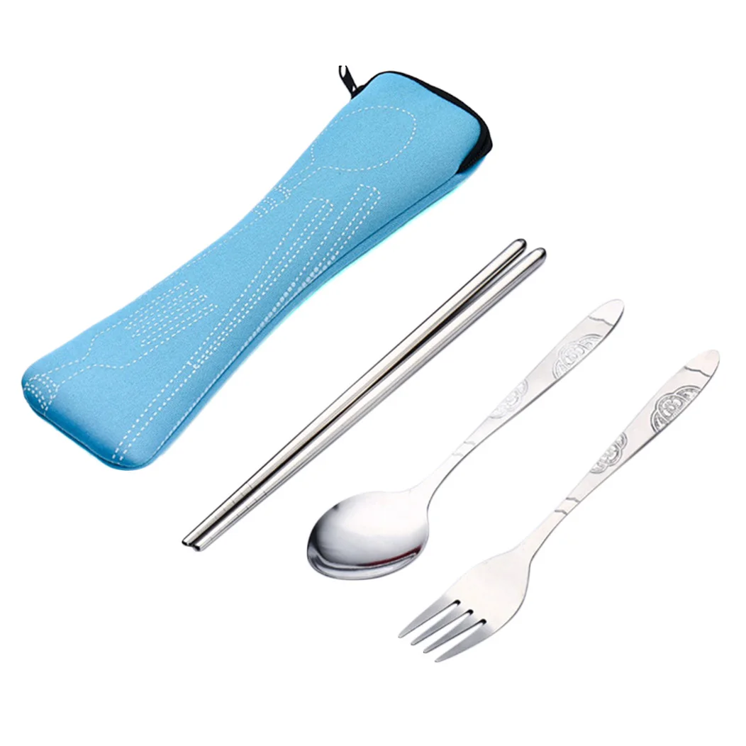 3Pcs Stainless Steel Portable Tableware Dinnerware Travel Camping
