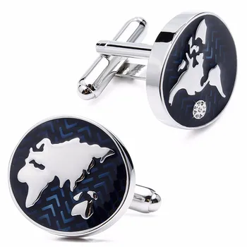 

HAWSON Trendy Cuff links for Men Blue Enamel Global Map Cufflinks Interesting Design Accessory