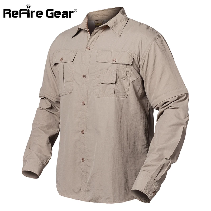 

ReFire Gear Summer Army Tactical Shirt Men Quick Dry Pockets Cargo Military Shirt Spring Breathable Removable Long Sleeve Shirts
