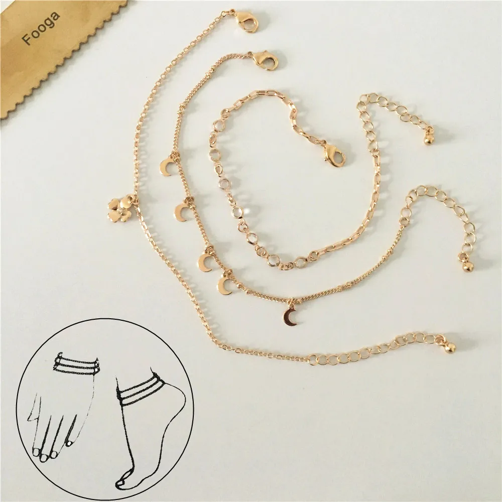 

LOVELY SUMMER BRACELET ANKLET GOLD COLOR PLATING FLOWER WITH MOON CHARM FOR WOMEN