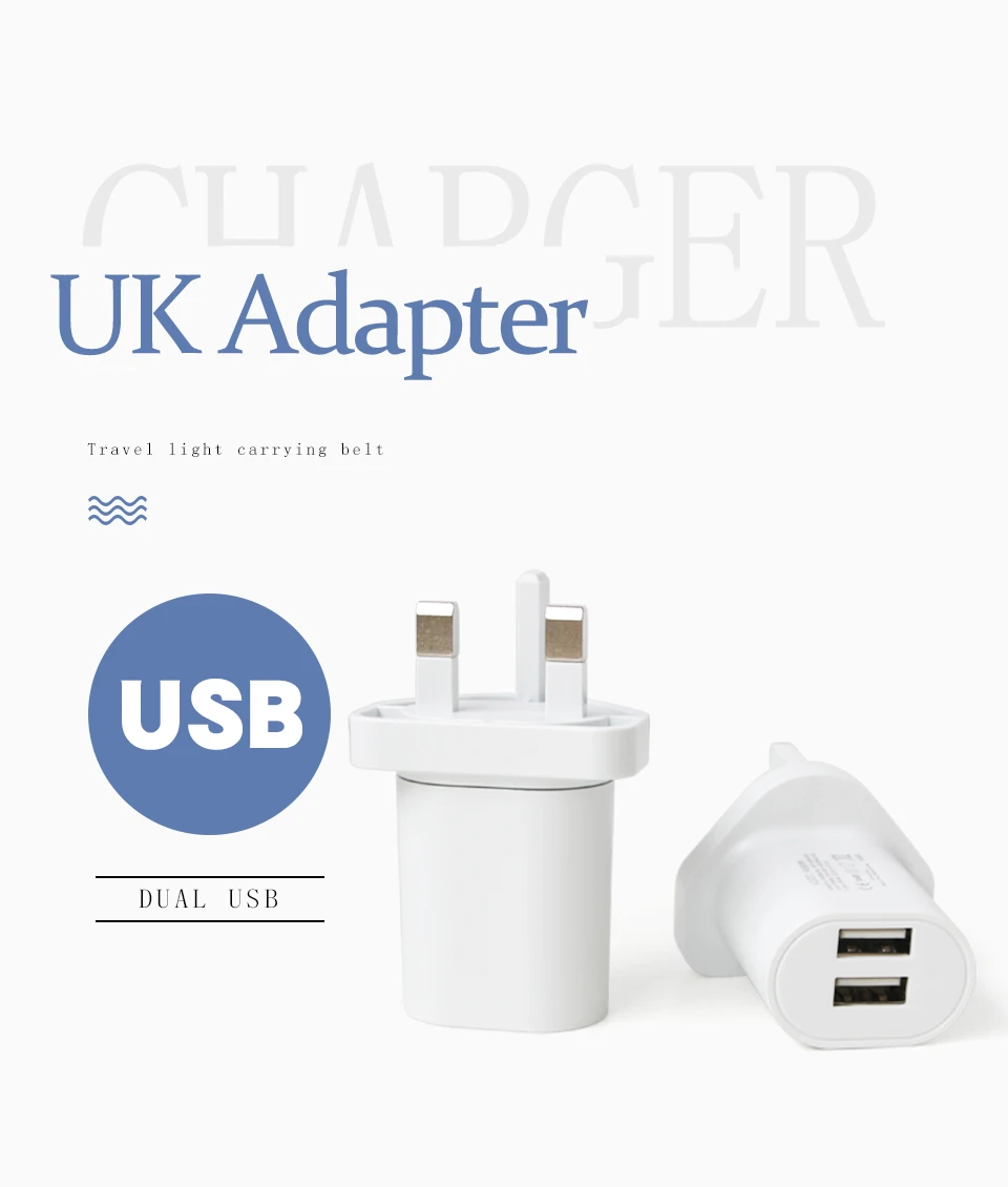 1 PC UK Adapter Dual usb Interface Travel Power Plug 5V 2.4A Charger Adaptors Converter Connector UK Plug 3 Pin Socket White (1)