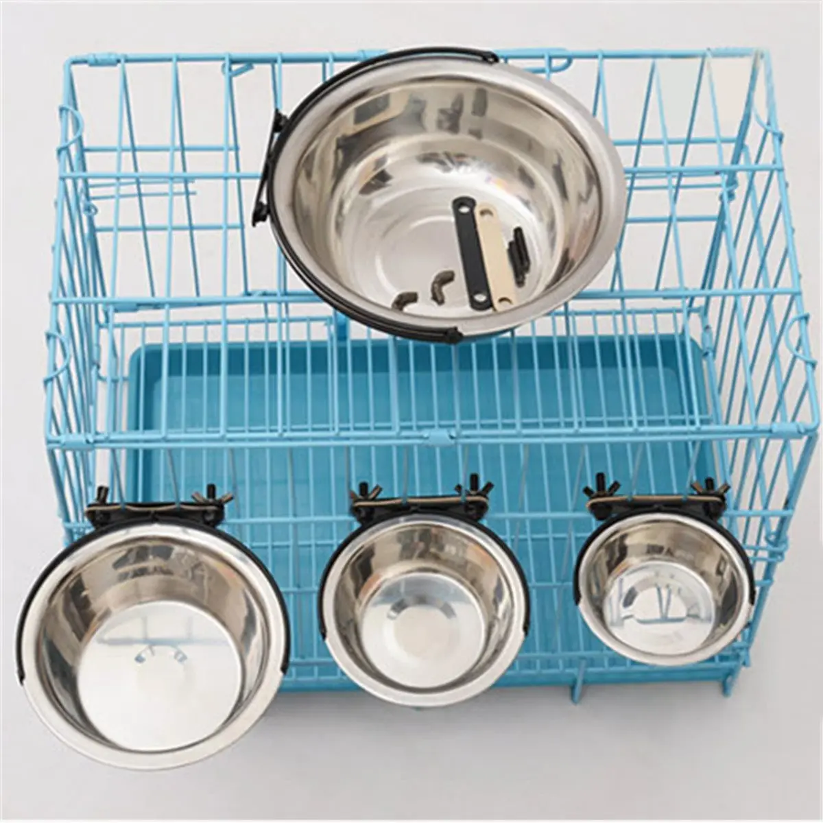 Stainless Steel Pet Dog Food Water Bowl Feeder Crate Cage Hanging Bowl