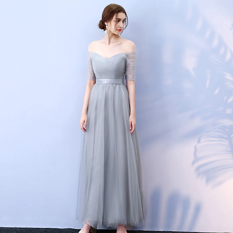 Beauty-Emily Long Purple Red Gray Cheap Bridesmaid Dresses 2019 A-Line Off the Shoulder Half Sleeve Vestido da dama de honra Beauty-Emily Long Purple Red Gray Cheap Bridesmaid Dresses 2019 A-Line Off the Shoulder Half Sleeve Vestido da dama de honra