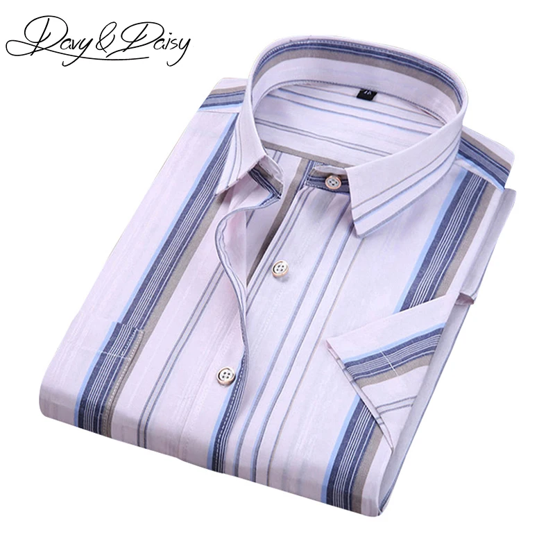 

DAVYDAISY 2019 Summer Men Short Sleeve Shirts Social Slim Fit Casual Striped Plaid Shirt Men Brand Clothing High Quality DS-200