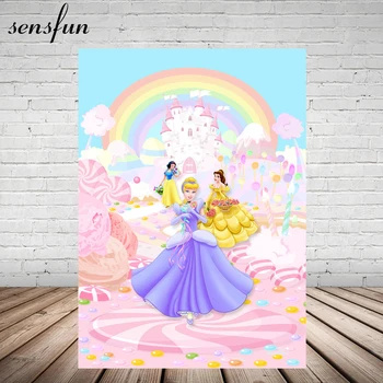 

Sensfun Fairy Tale Girls Princess Castle Rainbow Little Girl Pink Photography Backdrops For Birthday Party Vinyl 5x7FT