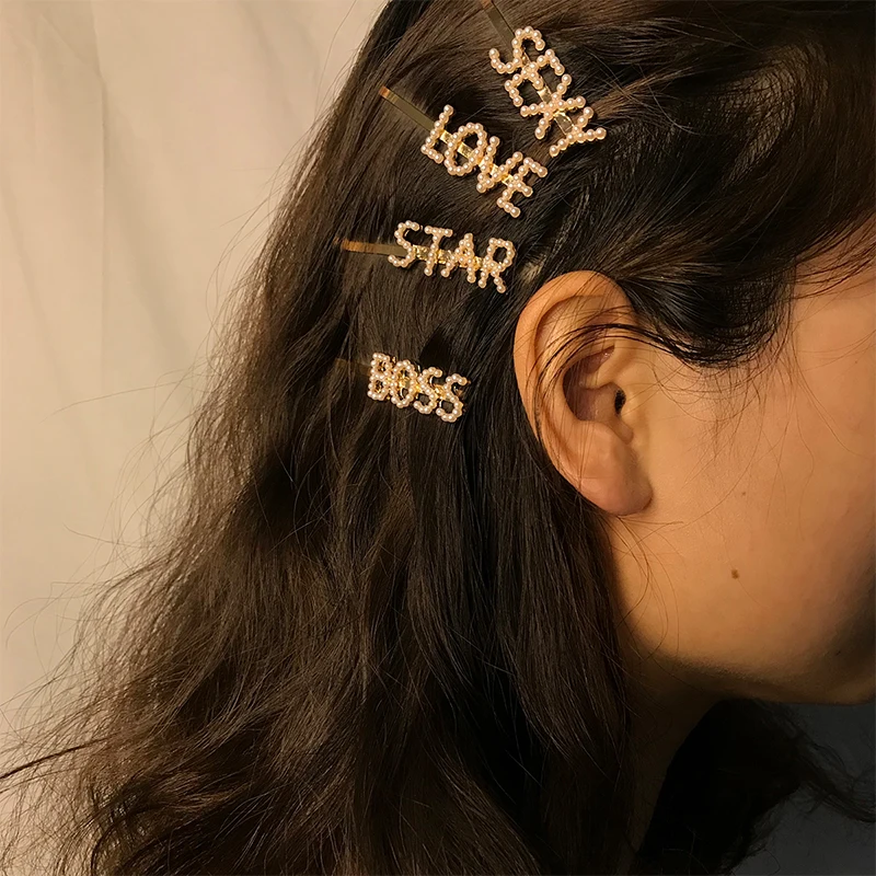 

2019 Hair Pins Letters Patternhair Clips Women Gold Metal Hairpins Hair Accessories Fashion Hairgrips Seven Different Styles
