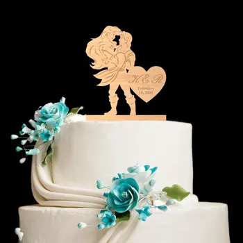 

Personaized Mermaid Cake Toppers For Wedding, Rustic Topper Cake with initial ,Mr mrs