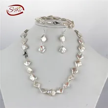 SNH 12-14 мм AA квадратный 925 серебро настоящий натуральный пресноводный жемчуг ожерелье набор