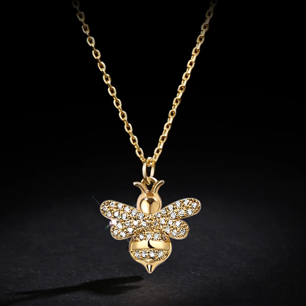 

Charming Elegant Micro CZ Zircon Bee Necklaces For Women Gift 925 Sterling Silver Statement Necklace Chain Choker Gifts