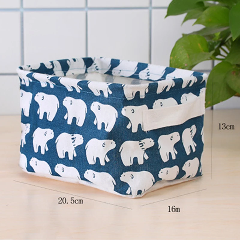ONEUP DIY Cute Printing Desktop Storage Basket Organizer Cotton Linen Makeup Sundries Storage Box Cabinet Underwear Storage Bag