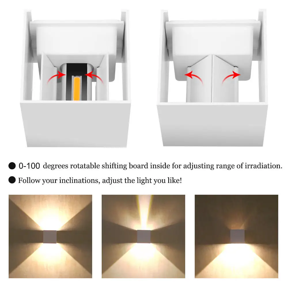 Beam Angle Adjustable LED Wall Lamp Sconce Lamp 12W Waterproof IP65 Outdoor Garden Lighting Lamp for Porch Corridor Decoration