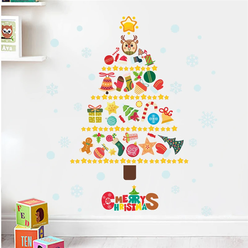 

happy new year gifts tree snowflake wall stickers shop window home decor accessories merry christmas wall decals pvc wallpaper