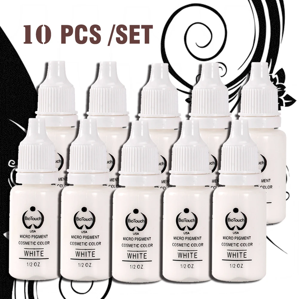 

10PCS White 1/2oz Tattoo Ink Pigment For Permanent Makeup Easy To Wear Eyebrow Eyeliner Lip Body Arts Paints Tattoo Art Beauty