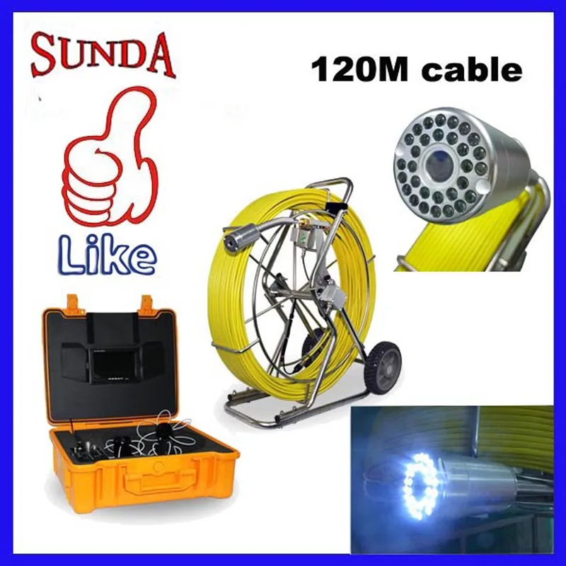 

Professional free shipping sewer drain inspection camera W/120m cable,30pcs LED lights, with keybard and DVR