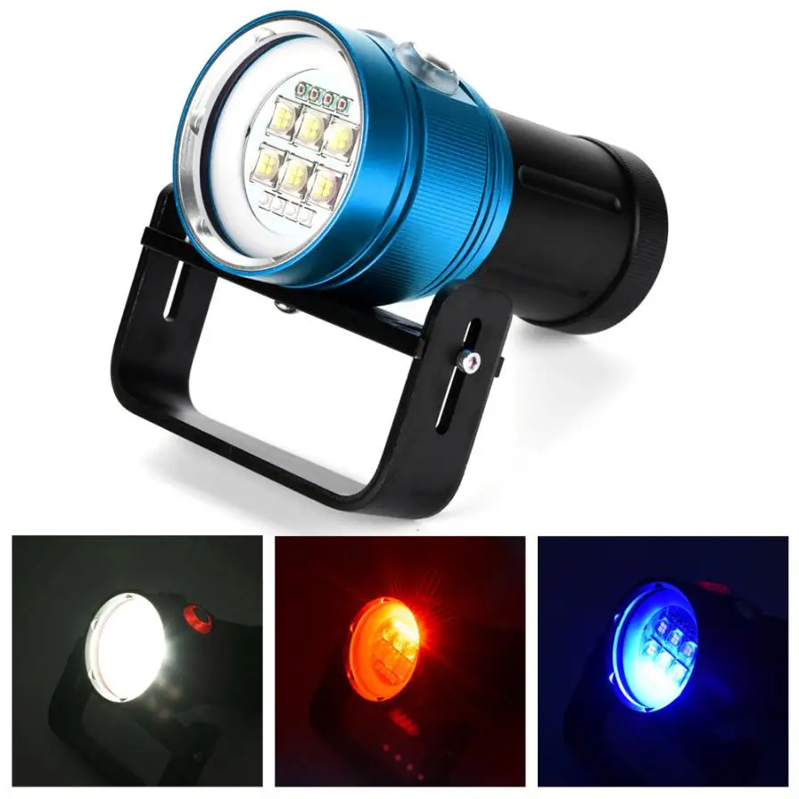 

Outdoor portable waterproof variable light LED diving flashlight photography 100M underwater 4x red + 4x purple LED P35