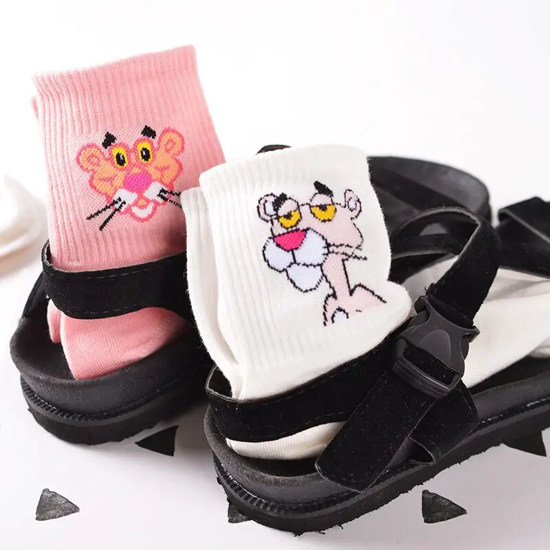 Korean Japanese Pink Panther Cartoon Cotton Pulp Socks Men Women Couple Harajuku Hiphop Colorful Funny Meias Short Socks Kapron10
