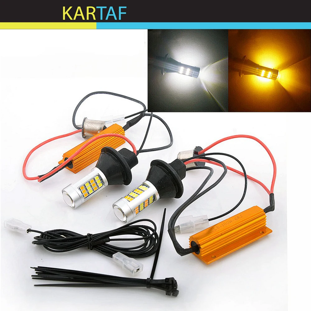 

2X 1156 BAU15S PY21W Dual Color White/Amber Yellow Switchback LED Turn Signal Light + Error Free Canbus Resistor Decoder Orange