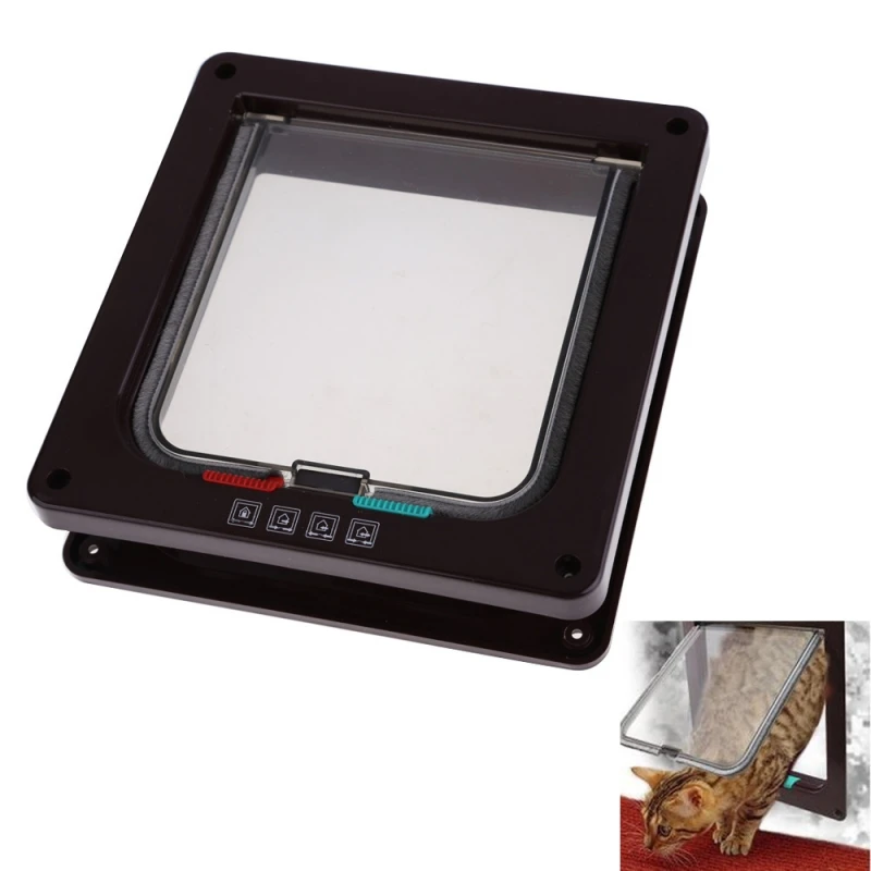 4Way-Pet-Cat-Puppy-Dog-Supplies-Lock-Frame-Safe-Security-Flap-Door-Gate-Brown-Size-S_800x800