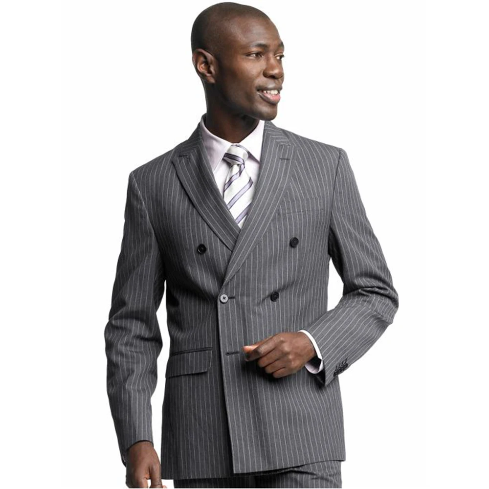 

Custom Made Men Dress Suit 2019, Bespoke Double Breasted Suit Grey Pinstripe Wedding Tuxedo,Classic Men Wedding Suits For Men