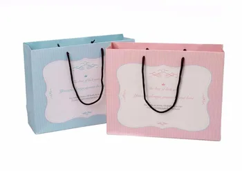 

10 Pack Pink Green Stripe Paper Bag with Handle, Packgaing Bag for Clothes Shoes Gift Underwear Virgin Hair