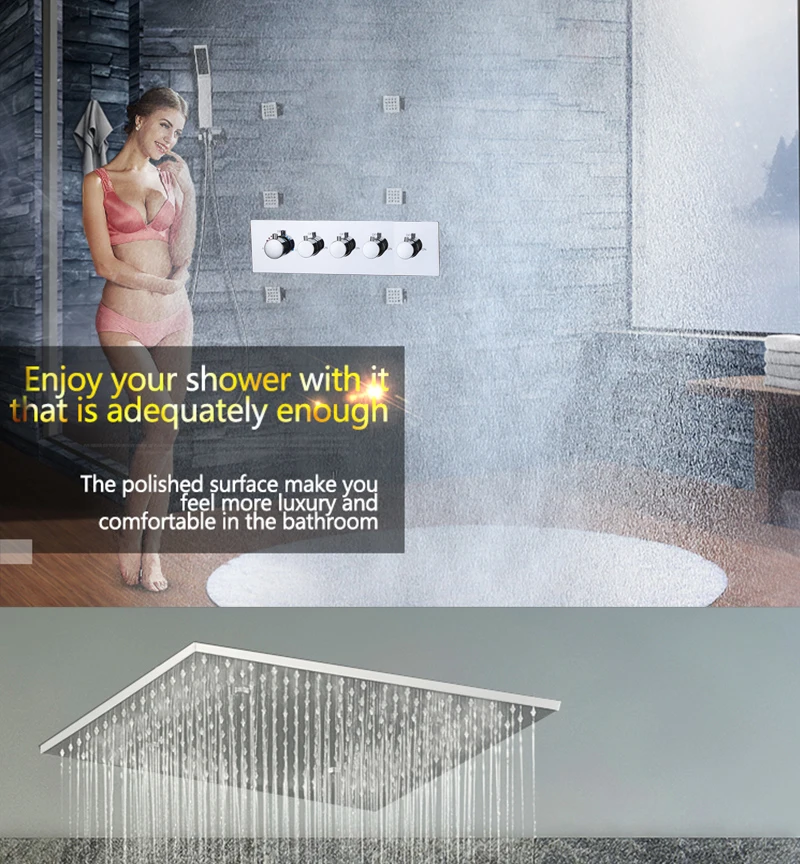 Smart Thermostat Concealed 20-Inch Shower Nozzle LED Shower Set Into the Wall Ceiling SPA Massage Spray Shower 2 Inch Body Jets (12)