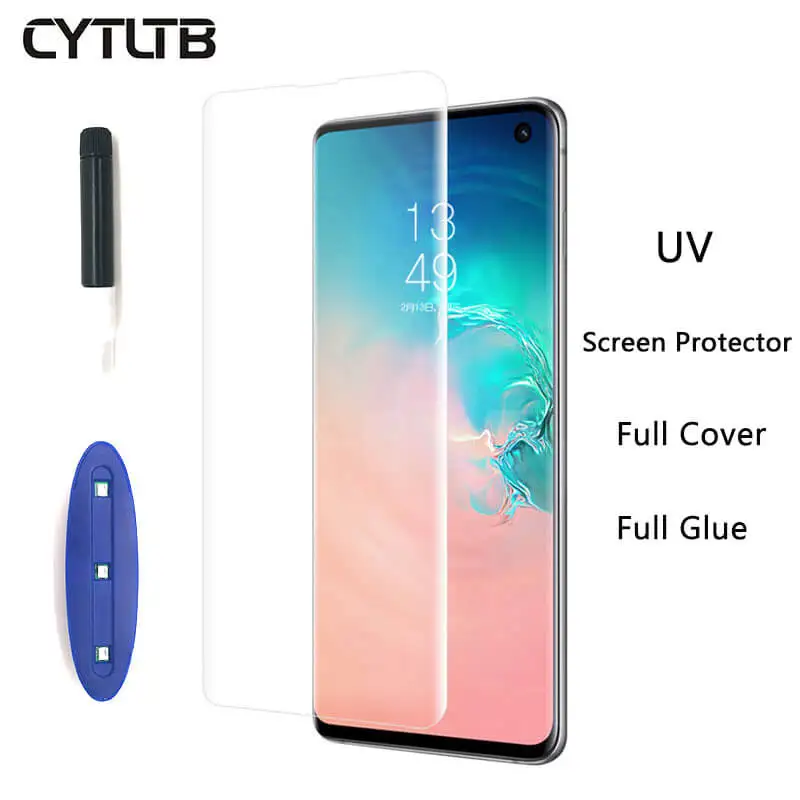 Защитное стекло для Samsung Galaxy S10 S9 S8 Plus УФ с полным покрытием клея гелевое