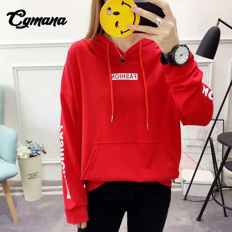CGmana Women Sweatshirt 2018 New Autumn Harajuku Loose Large Size Hooded Female Letter Printed Pocket Thin Sweatshirt For Women Hoodies