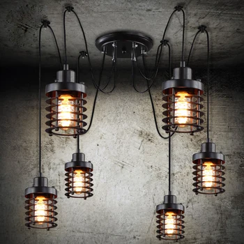 

6 arms Vintage industrial Nordic Chandelier Edison Bulb Loft Retro Ceiling pendant lamp Spider indoor Art Lights dining lamps