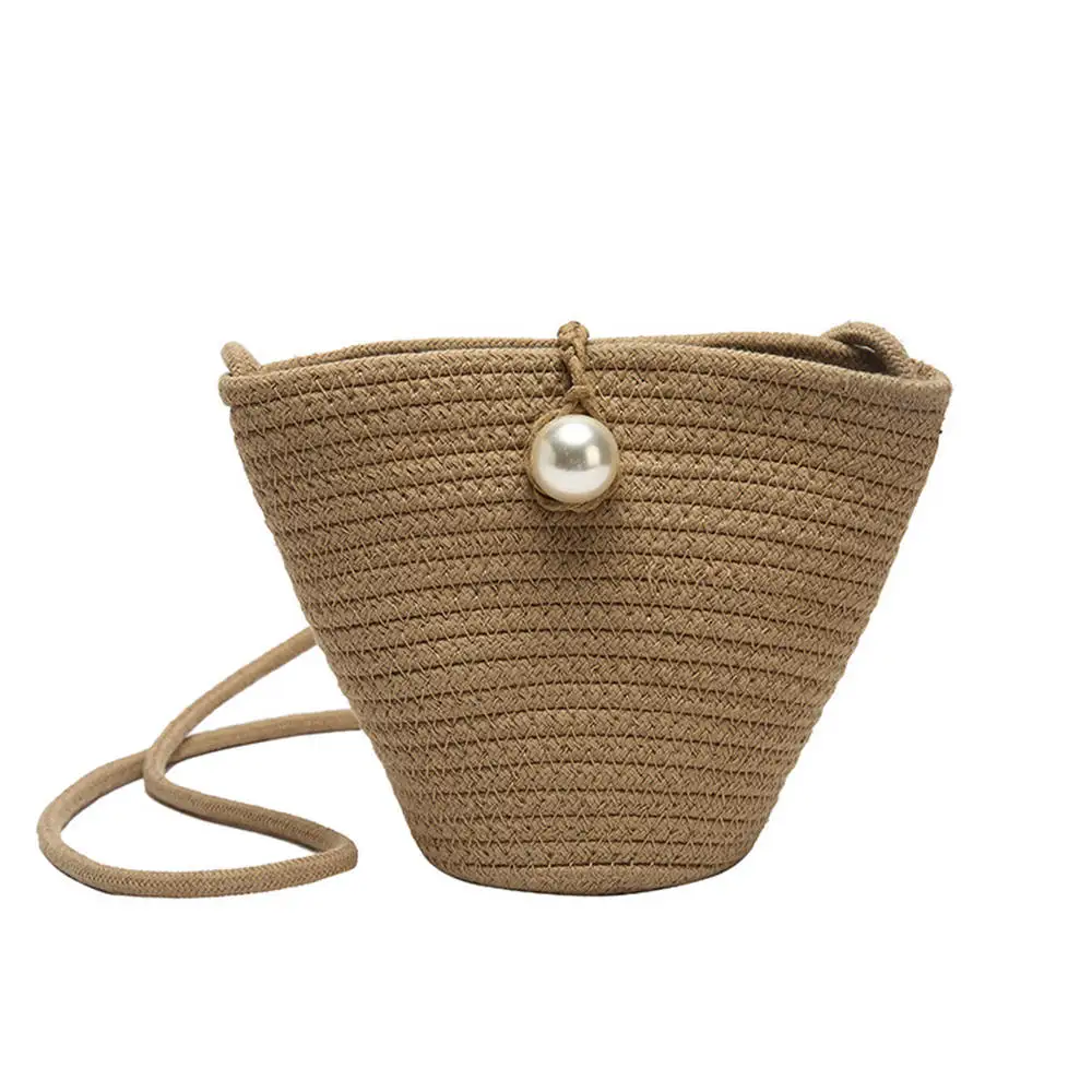 

Hand Woven Round Bag buckle Rattan Straw Satchel Bohemia Beach Circle Bag Summer Woven Bucket Slung Shoulder Bag