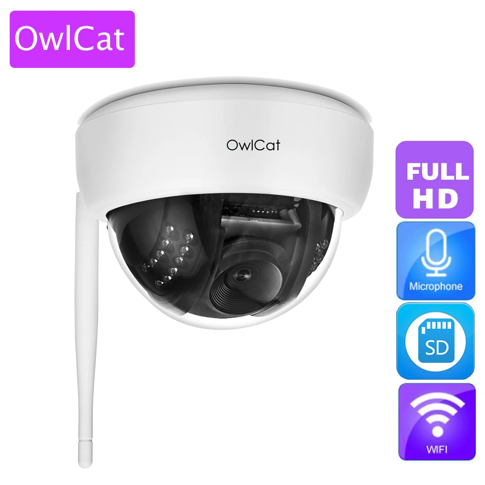

OwlCat Wireless Home Dome IP Camera 1080P Indoor Full HD Security WiFi IP Camera with Audio Microphone SD Memory Slot Onvif