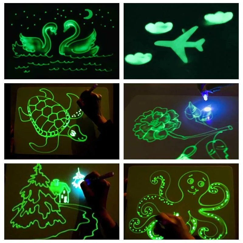 A3 Draw Light With Night Noctilucent In Dark Children Funny Toy Writing Magic Educational Drawing Board Set Russian Language Kid