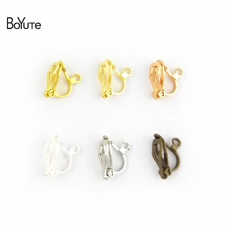 

BoYuTe 100Pcs 6 Colors 12MM Metal Brass No Pierced Ear Clip with Loop Diy Earrings Jewelry Parts Accessories