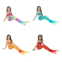 3 шт., детский Радужный хвост русалки купальные костюмы, купальный костюм для косплея, бикини, купальные костюмы, одежда для пловца