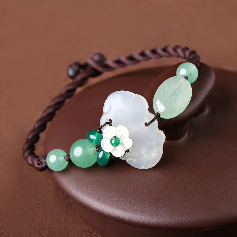 

Original ethnic style simple ornaments Yu Xiu Lin Dongling jade bluestone hand rope vintage braided bracelet