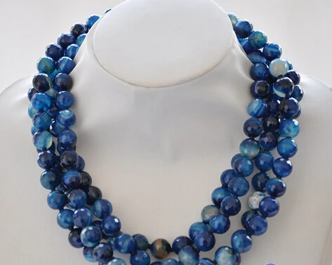 

N29874row 12mm blue round faceted agate bead necklace N Discount (A0325)