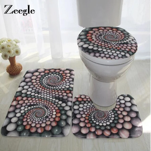 Zeegle Bath Mat 3D Stone Pattern Floor Mat Bathroom Carpet Mats Anti-slip Toilet Rugs Absorbent Bathroom Foot Pad