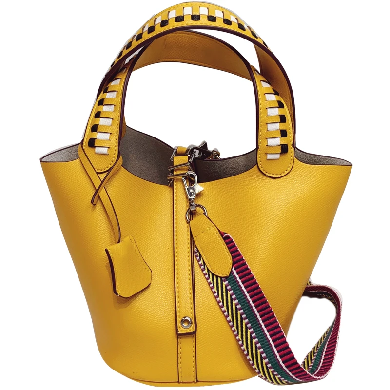 

Brand 2019 New Women Bucket Bag High Quality PU Leather Purse Handbag Female Tote Designer Crossbody Bags Rivet Shoulder bag 584