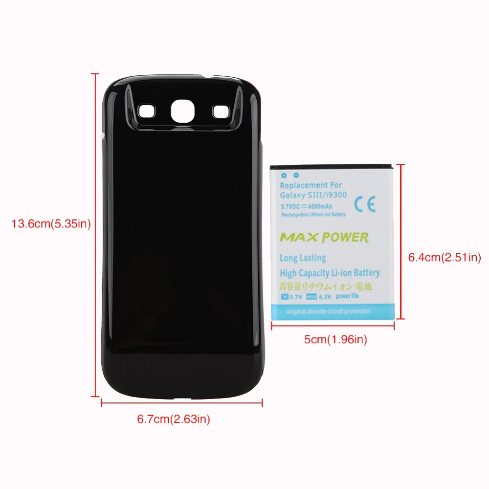 4500mAh Расширенная сменная батарея для Samsung Galaxy S3 i9300 + задняя крышка S III i9300|battery for