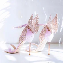 Crystal embellished butterfly wing decor glitter sandals