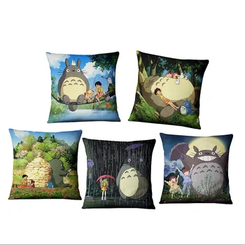 

Cartoon Totoro Cushion Cover Anime Studio Ghibli Throw Pillow Case Sombrillas Paraguas Fashion Linen 45CM*45CM Tapestry
