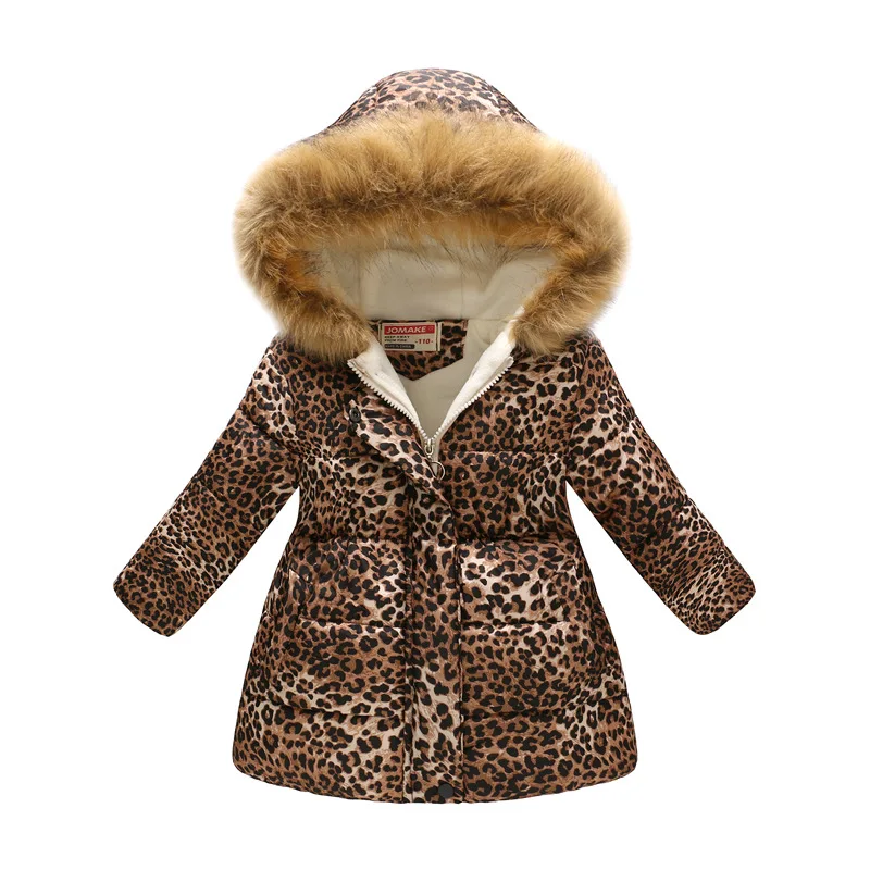Зимнее Модное теплое хлопковое детское длинное пальто с принтом; куртки с меховым воротником для маленьких девочек; детская верхняя одежда для От 3 до 12 лет