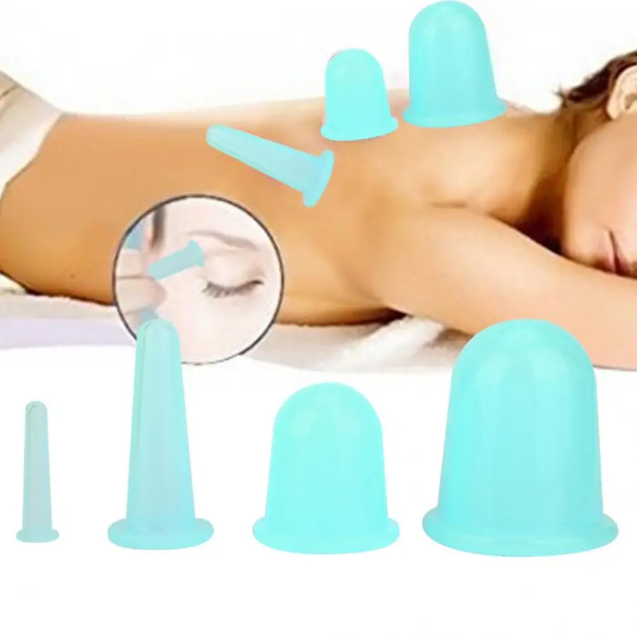 4pcs Silicone Face Body Vaccum Cupping Cups Massager Cupping Cup Face Lifting Firming Anti-wrinkle Therapy Treatment Relaxation