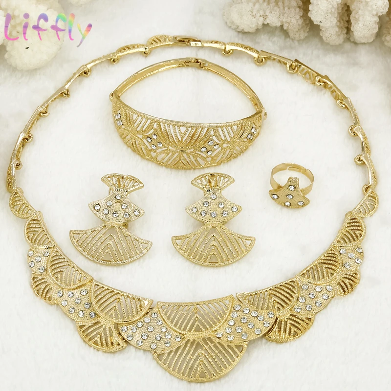 Liffly ювелирные комплекты dubai женский свадебный ювелирный набор в форме полумесяца с украшением в виде кристаллов Цепочки и ожерелья Серьги